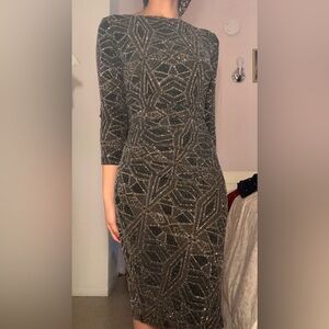 Anne Klein- Black & Gold Midi Dress